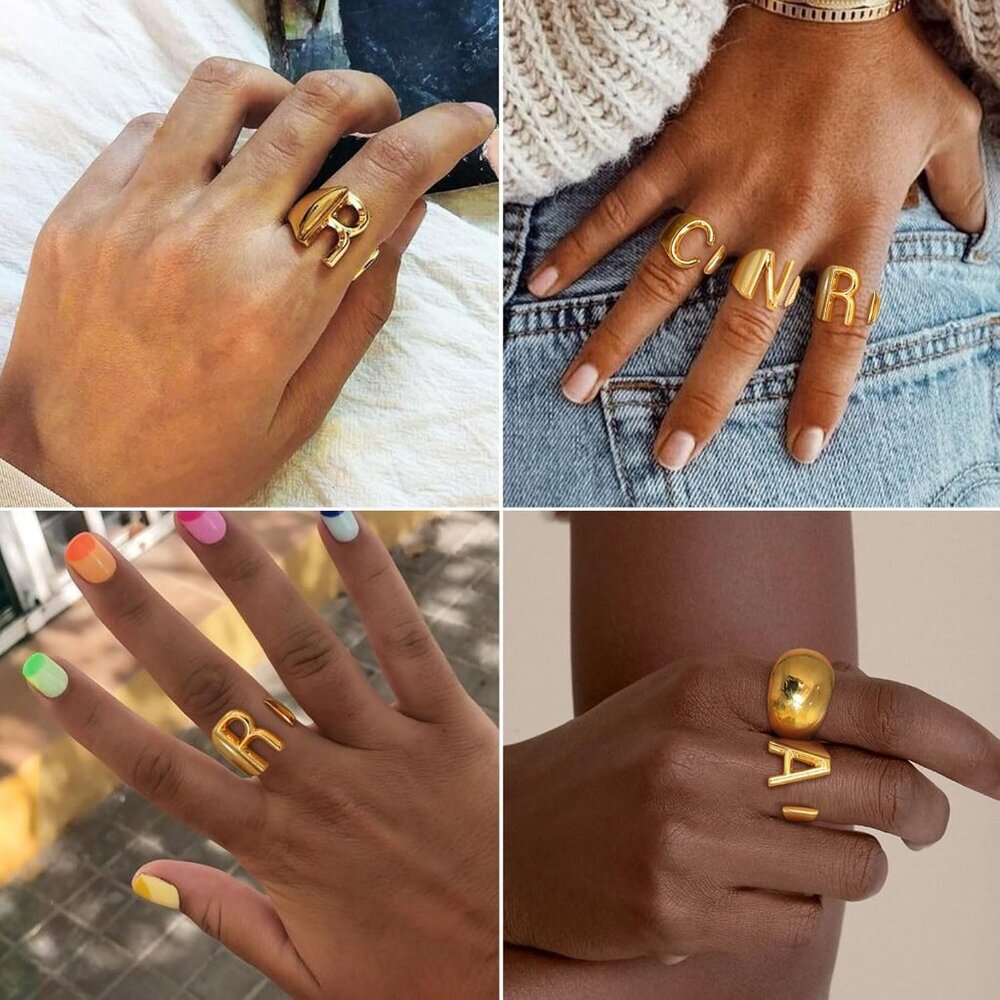 Adjustable Gold Initial Ring Statement Jewelry Wo… - image 2